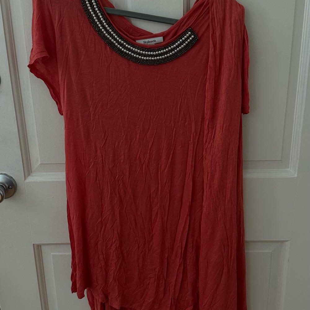 Splendid Orange Asymmetrical Short Sleeve Blouse